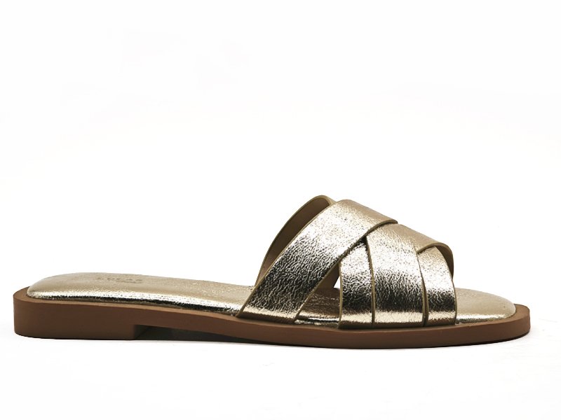 Metallic Strappy Slides