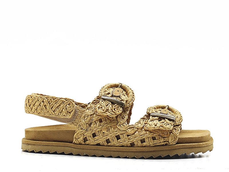 Woven Raffia Double Strap Sandals