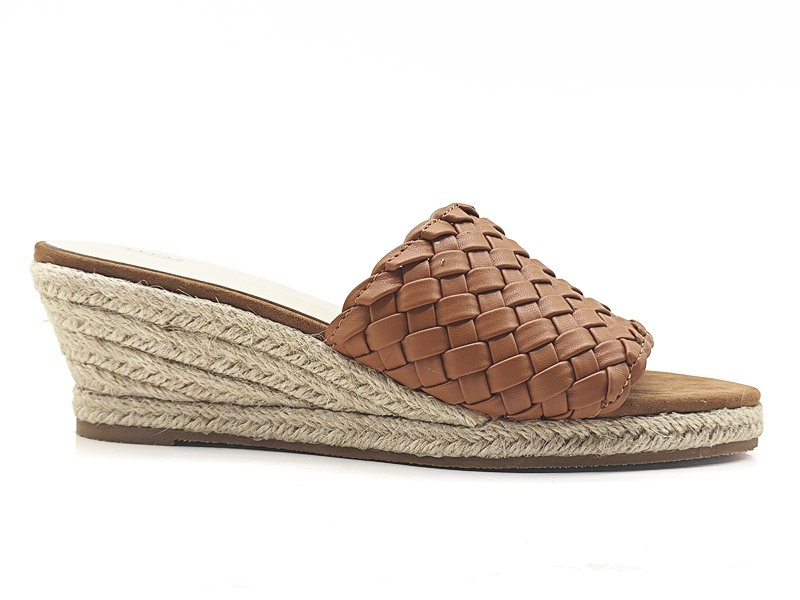 Woven Leather Espadrille Wedge Slides