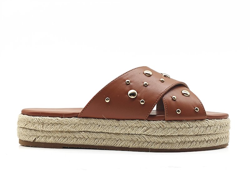 Brown Studded Espadrille Slides