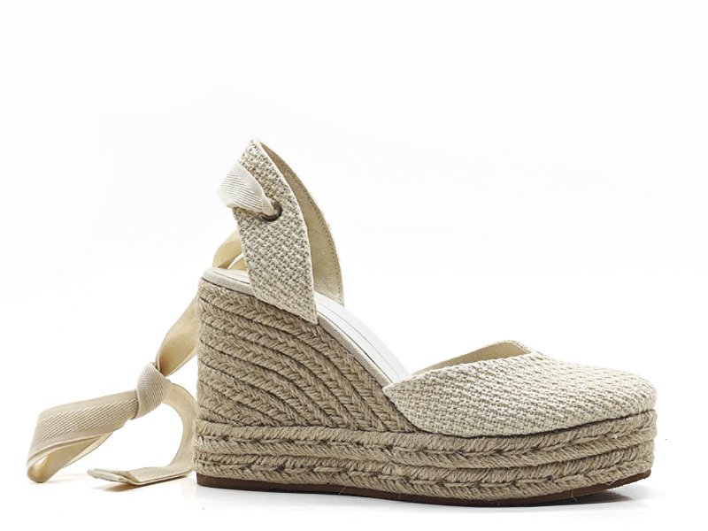 Beige Knit Wedge Espadrilles