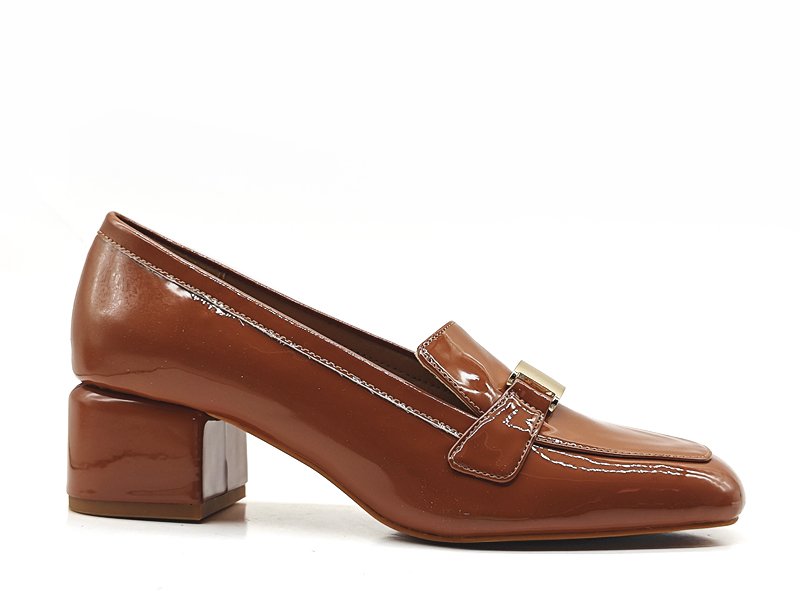 Brown Patent Block - Heel Loafers