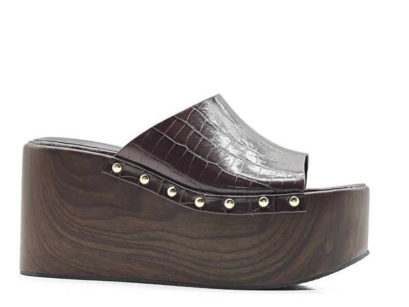 Brown Croc-Embossed Platform Mule