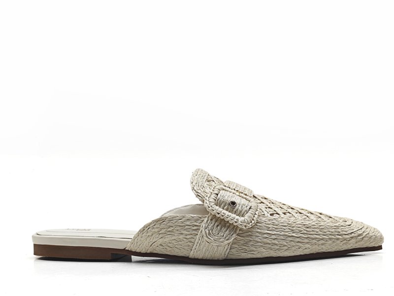 Chic Beige Woven Mules Flat