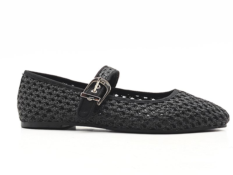 Glamorous Black Woven Buckle Mary Janes