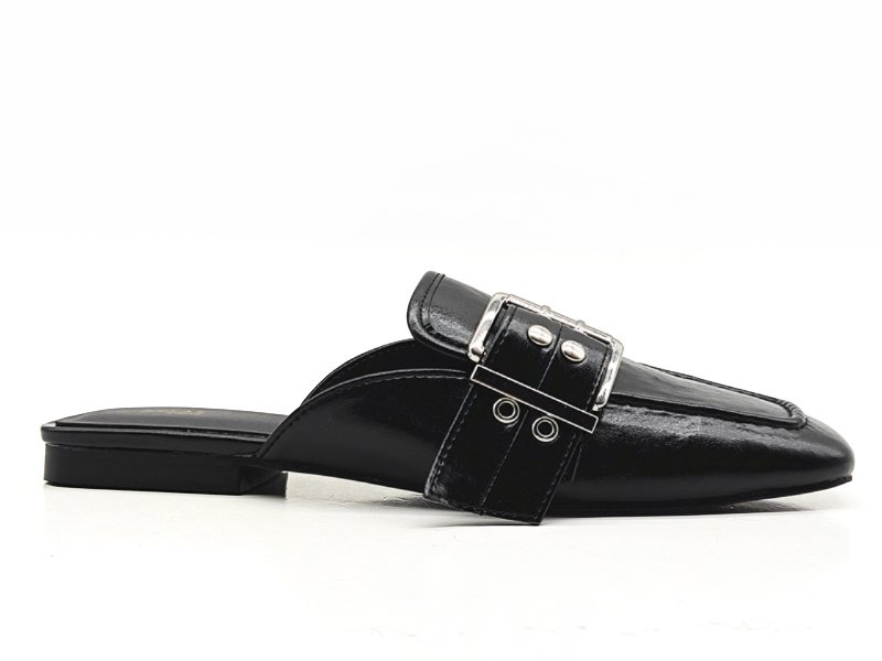 Elegant Black Mules Metallic Accent