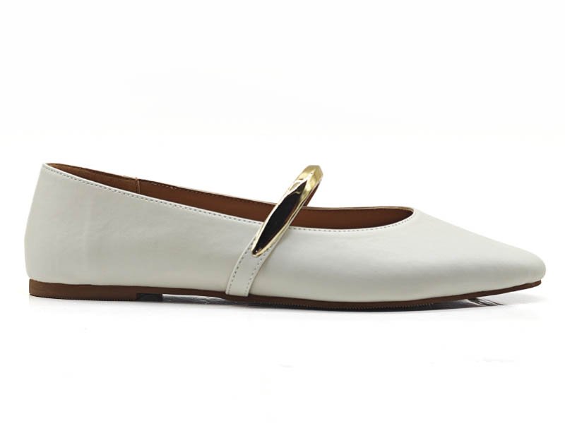Ivory Mary Jane Flats with Gold Buckle