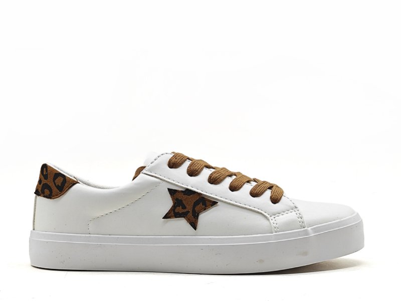 White Sneakers Leopard Star Accents