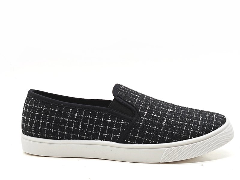 Chic Black Plaid Slip - ons
