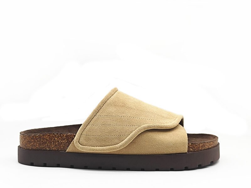 Khaki One piece Cork sole Slides