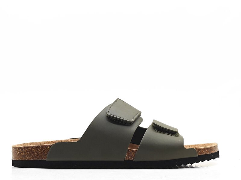 Olive Green Leather Men's Slides