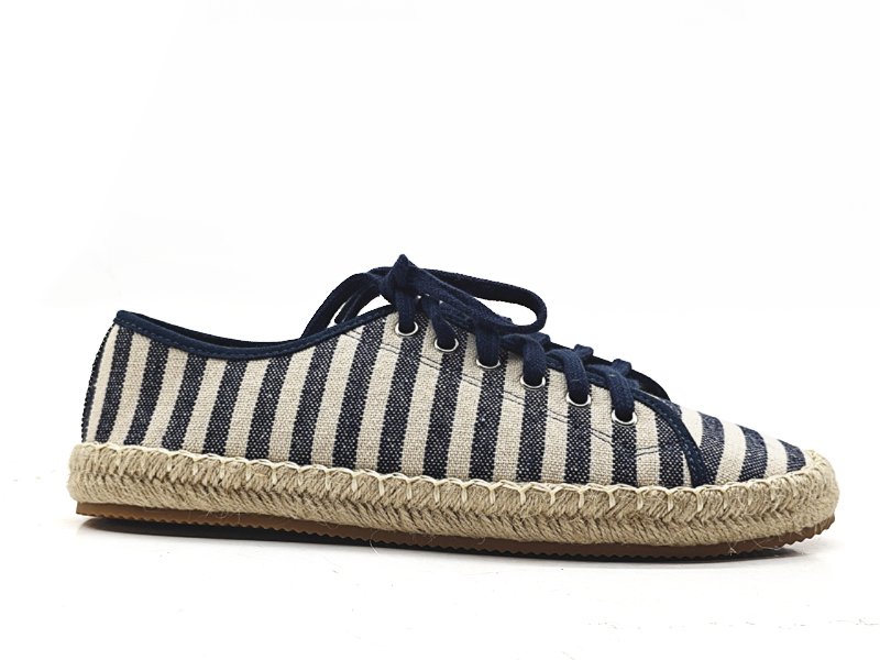 Striped Canvas Lace - up Espadrilles
